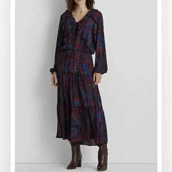 Lauren Ralph Lauren- Women’s Paisley Ruffle Dress - Size 2 - Picture 1 of 13
